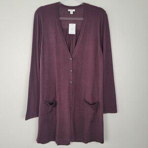 J. Jill Size L Long Cardigan Button Cotton Rayon Lightweight Dark Purple NWT